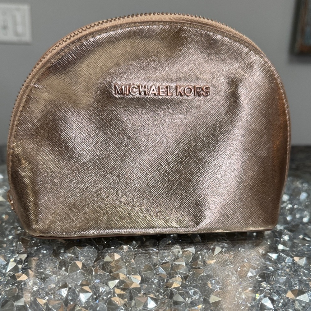 Michael Kors Rose Gold Metallic Dome Cosmetic Pouch